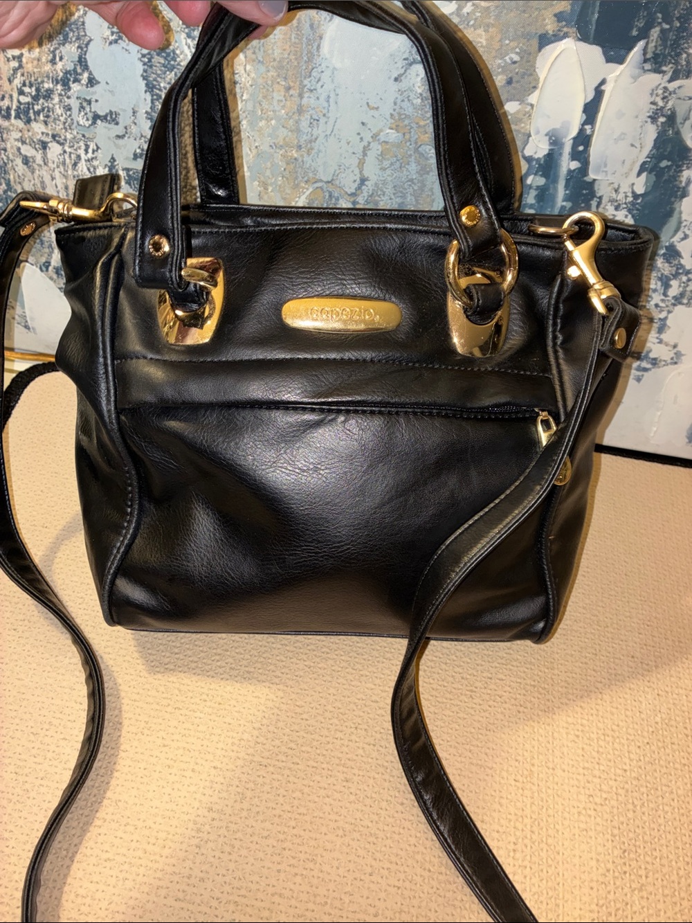 Vintage Capezio Black Leather Shoulder Bag with Gold Hardware Retro